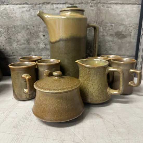Vintage Temuka Coffee Pot, Sugar Bowl, Creamer & Six Coffee Mugs