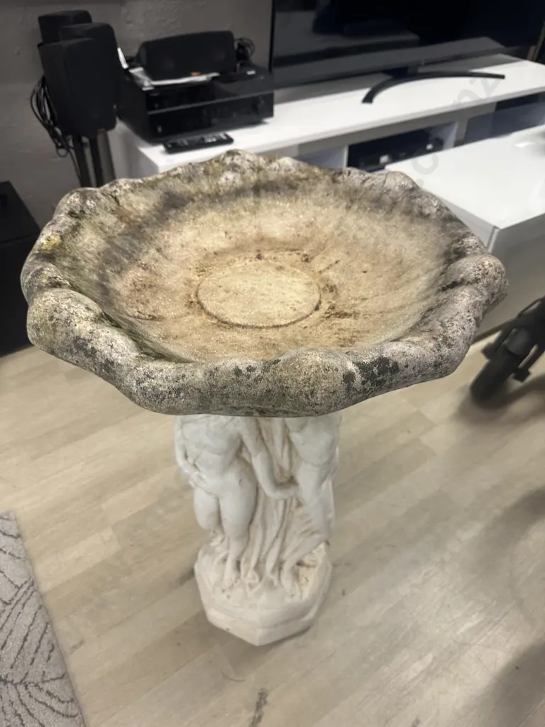 White Concrete Three Ladies Birdbath. 80 x 54cm Image 1++