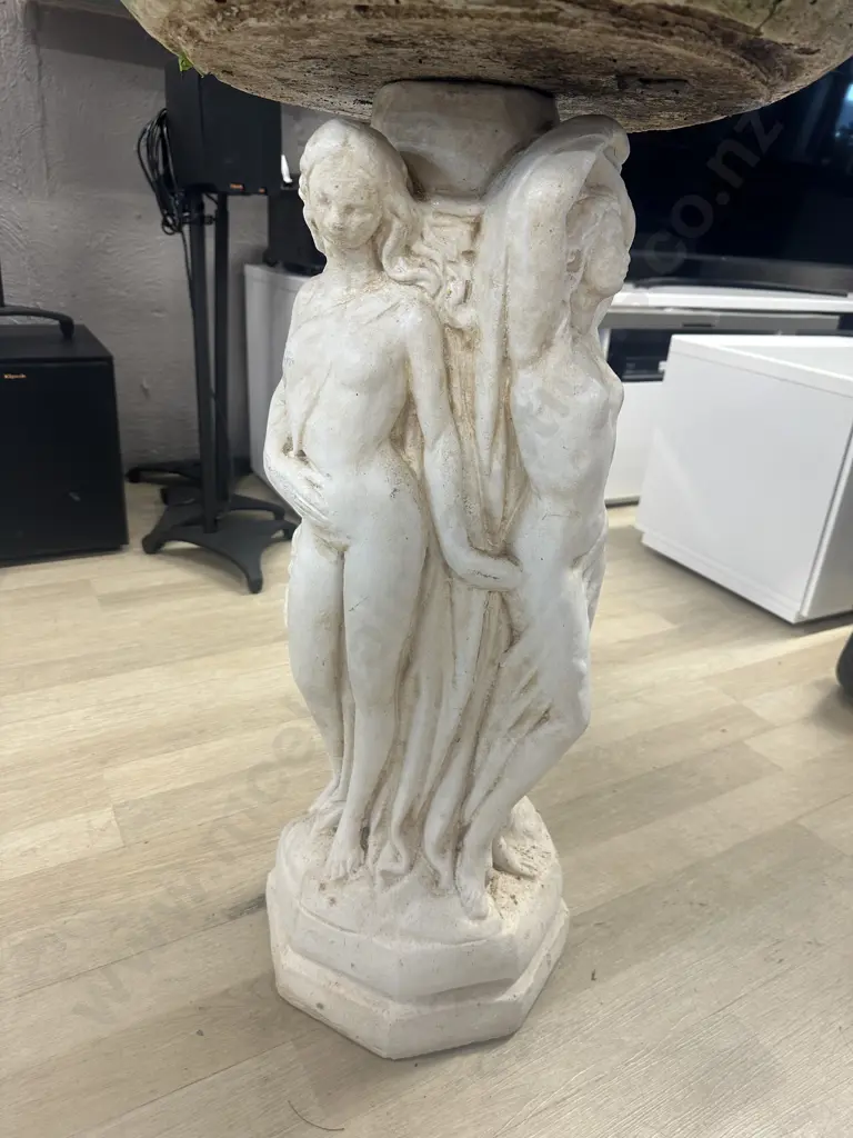 White Concrete Three Ladies Birdbath. 80 x 54cm Image 1++