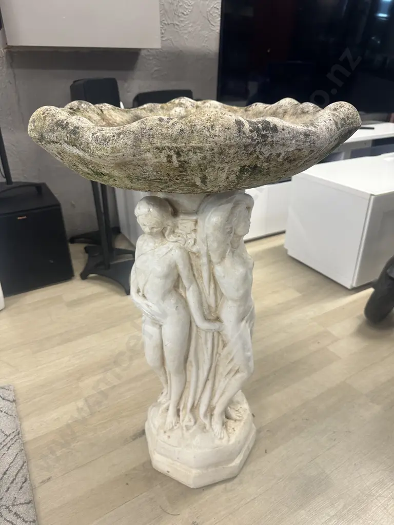 White Concrete Three Ladies Birdbath. 80 x 54cm Image 1++