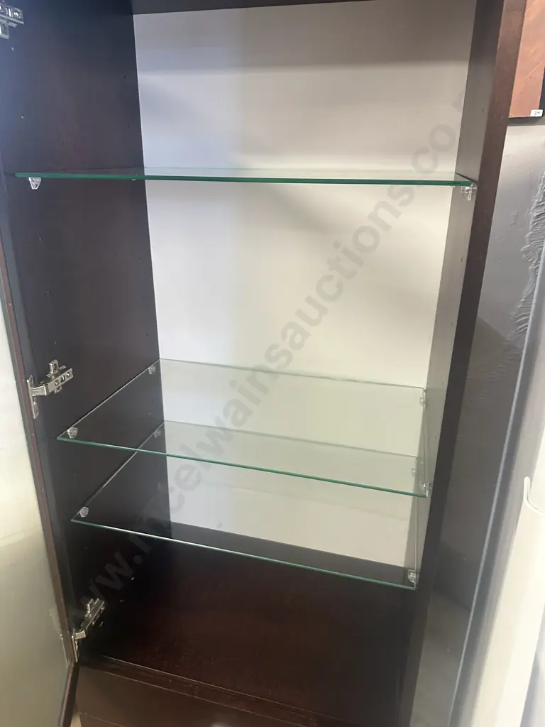 Dark Oak Effect Single Frosted Glass Door Display Cabinet With Glass Shelves & 3 Drawers In Base. H162 W59 D39cm Image 1++