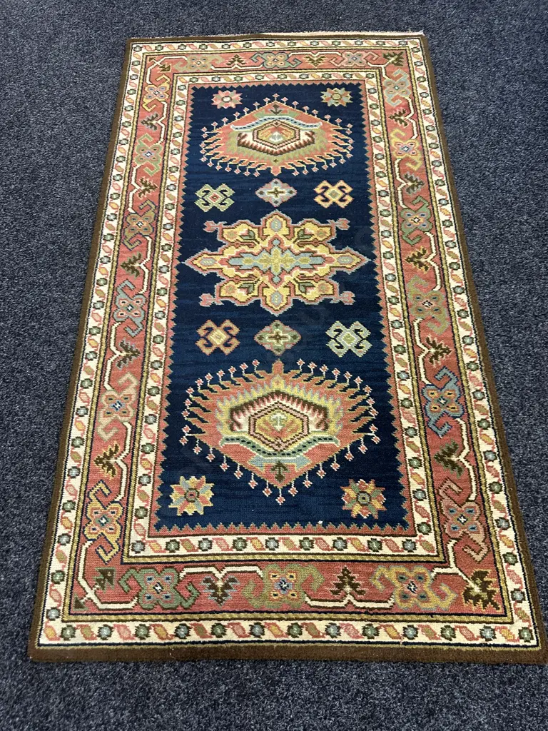 Floor Rug Navy/Terracotta,Cream L170,W91cm. Image 1++