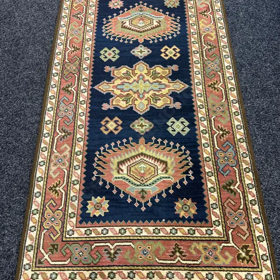 Floor Rug Navy/Terracotta,Cream L170,W91cm.