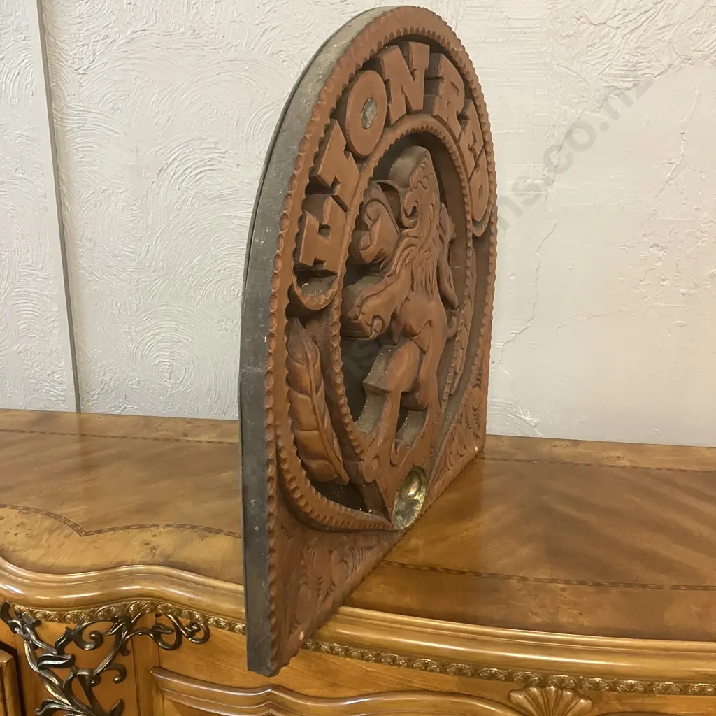 Vintage Hand Carved Lion Red Wall Art With Paua Shell Details. 59 x 58.5cm Image 1++