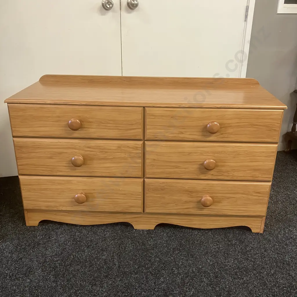 Vintage Funnell's Furniture Rimu Effect 6 Drawer Lowboy & Pair of 3 Drawer Bedsides Image 1++