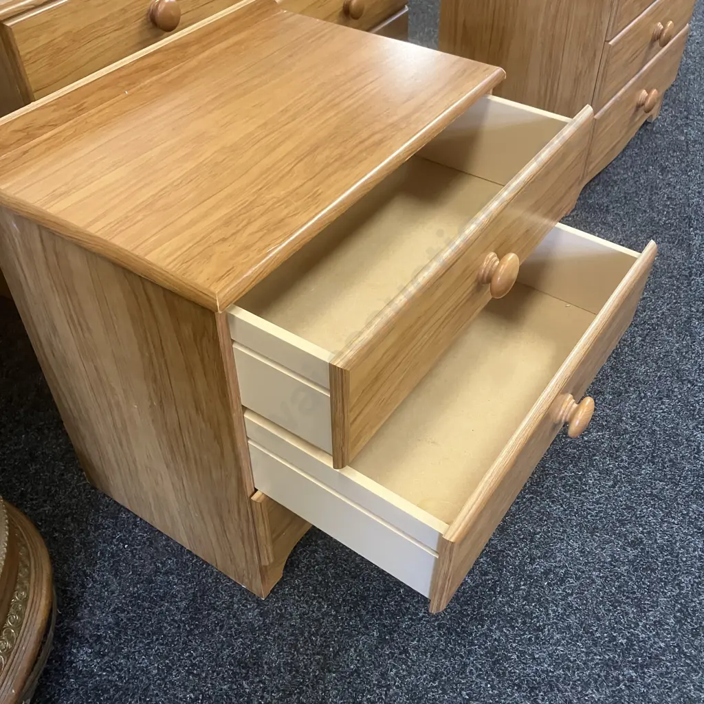 Vintage Funnell's Furniture Rimu Effect 6 Drawer Lowboy & Pair of 3 Drawer Bedsides Image 1++