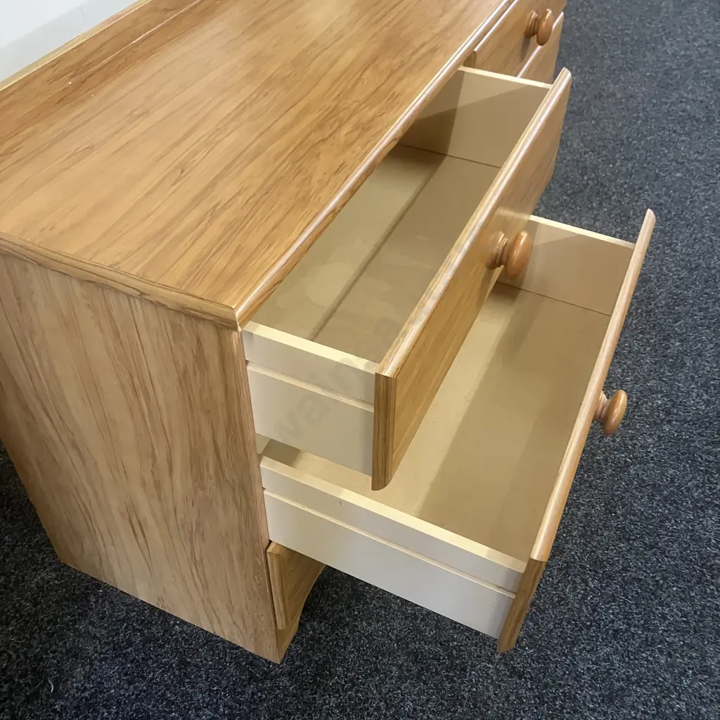 Vintage Funnell's Furniture Rimu Effect 6 Drawer Lowboy & Pair of 3 Drawer Bedsides Image 1++