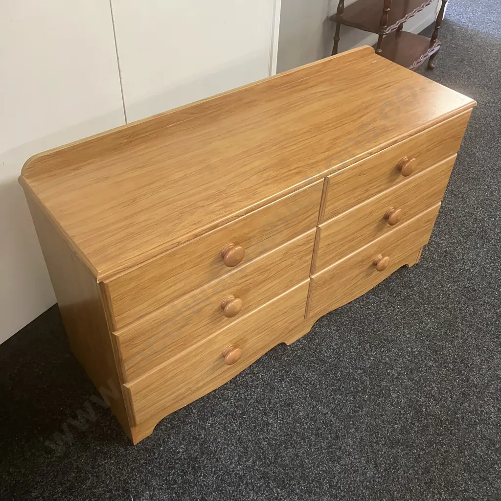 Vintage Funnell's Furniture Rimu Effect 6 Drawer Lowboy & Pair of 3 Drawer Bedsides Image 1++