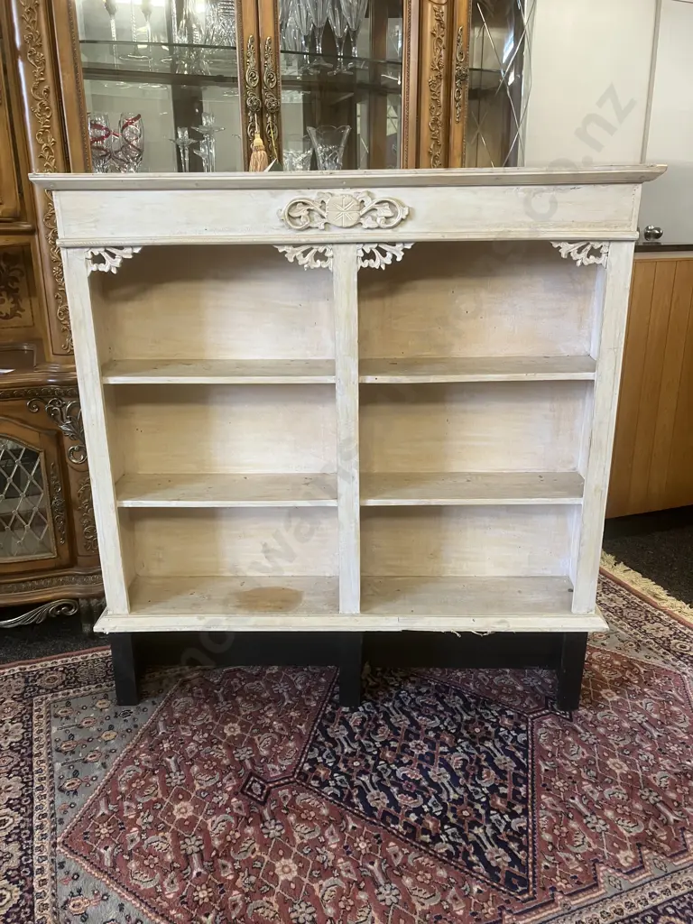 Vintage French Oak Style Whitewashed Bookcase. H122 W120 D22cm Image 1++