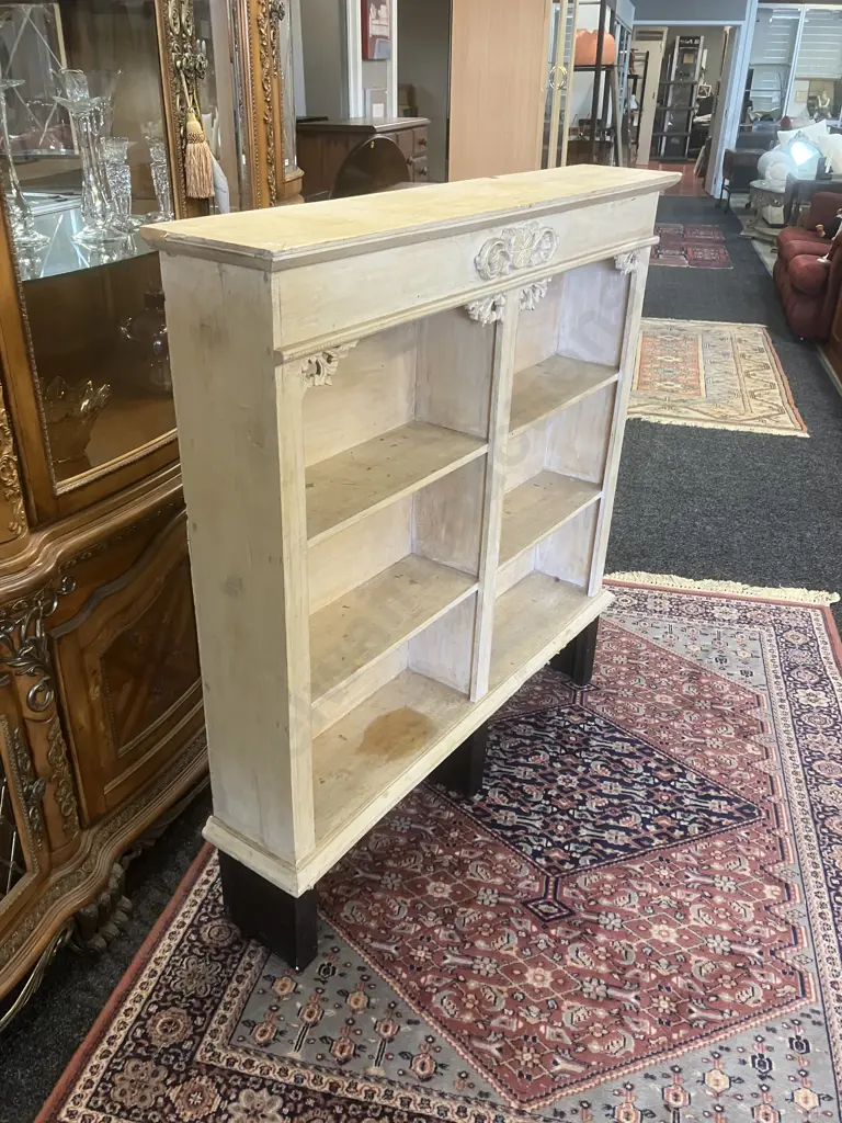 Vintage French Oak Style Whitewashed Bookcase. H122 W120 D22cm Image 1++