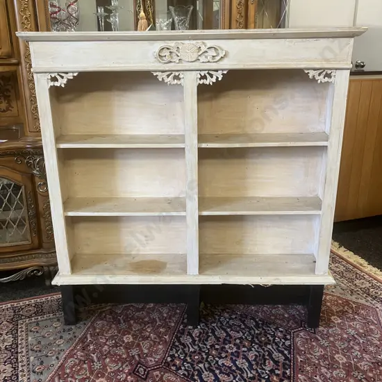 Vintage French Oak Style Whitewashed Bookcase. H122 W120 D22cm