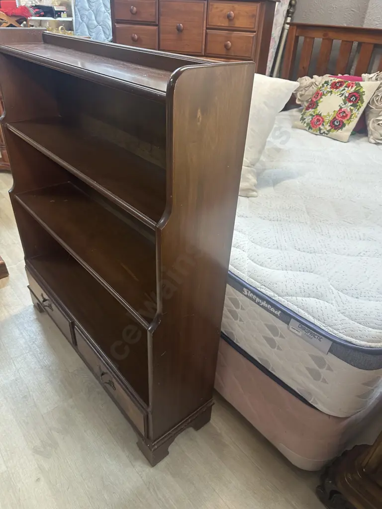 Mahogany Bookcase With Two Drawers 4 Tier H105,W89,D24cm. Image 1++