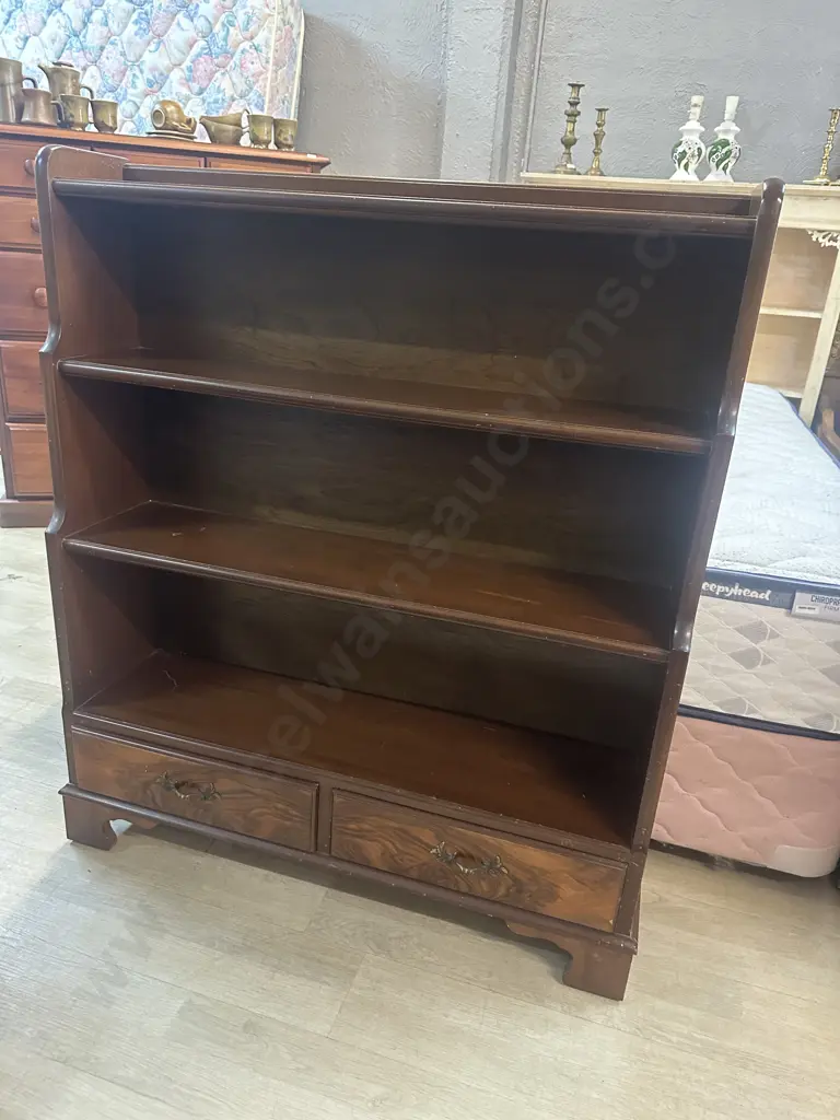 Mahogany Bookcase With Two Drawers 4 Tier H105,W89,D24cm. Image 1++