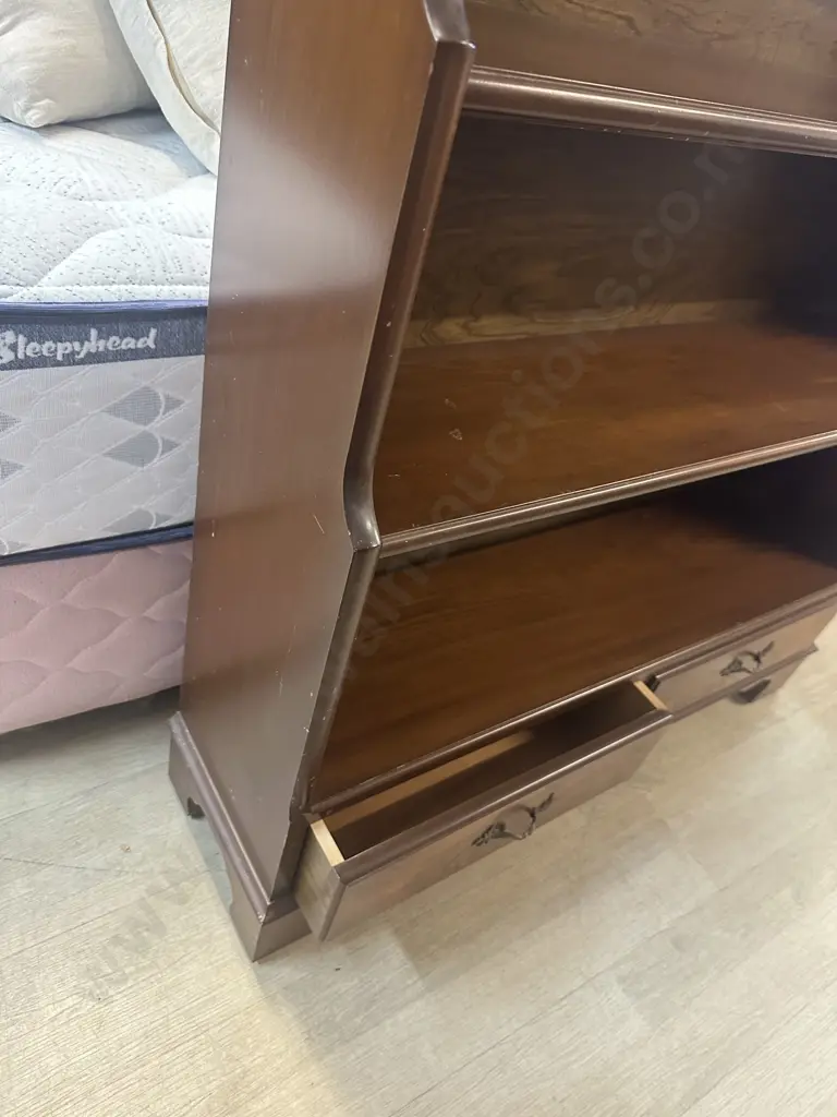 Mahogany Bookcase With Two Drawers 4 Tier H105,W89,D24cm. Image 1++