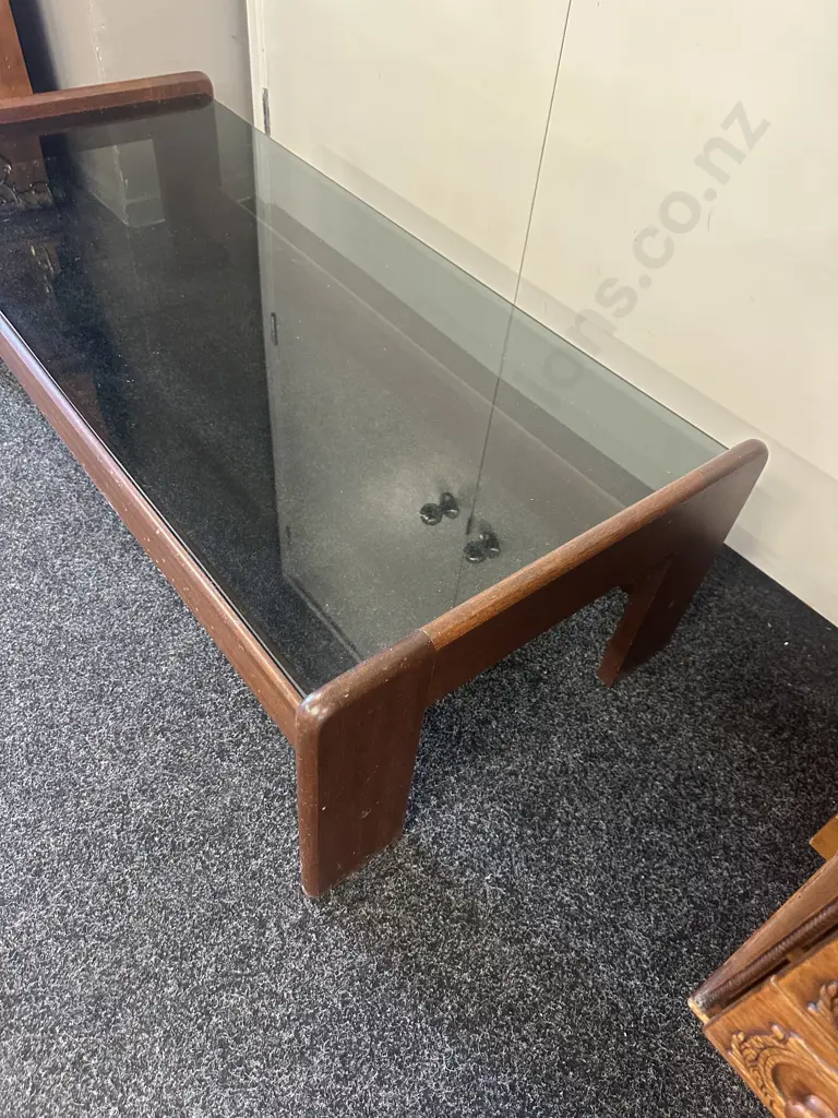 Mid Century Smokey Glass Coffee Table H38,W125,D60cm. Image 1++