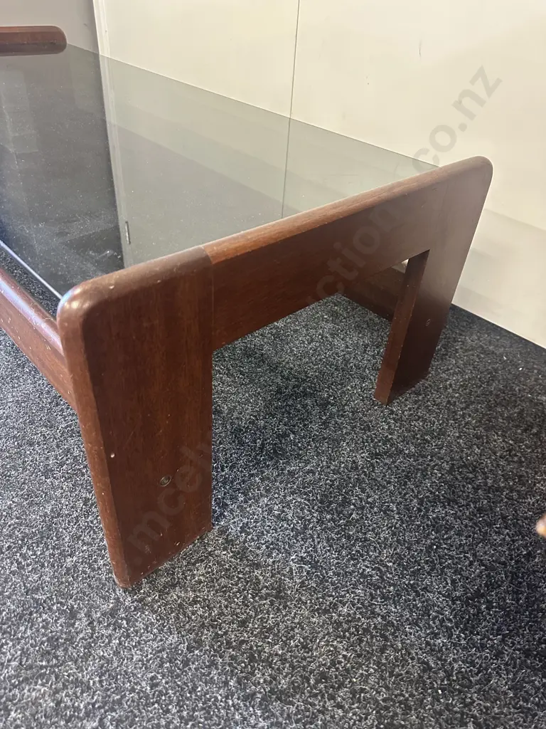 Mid Century Smokey Glass Coffee Table H38,W125,D60cm. Image 1++