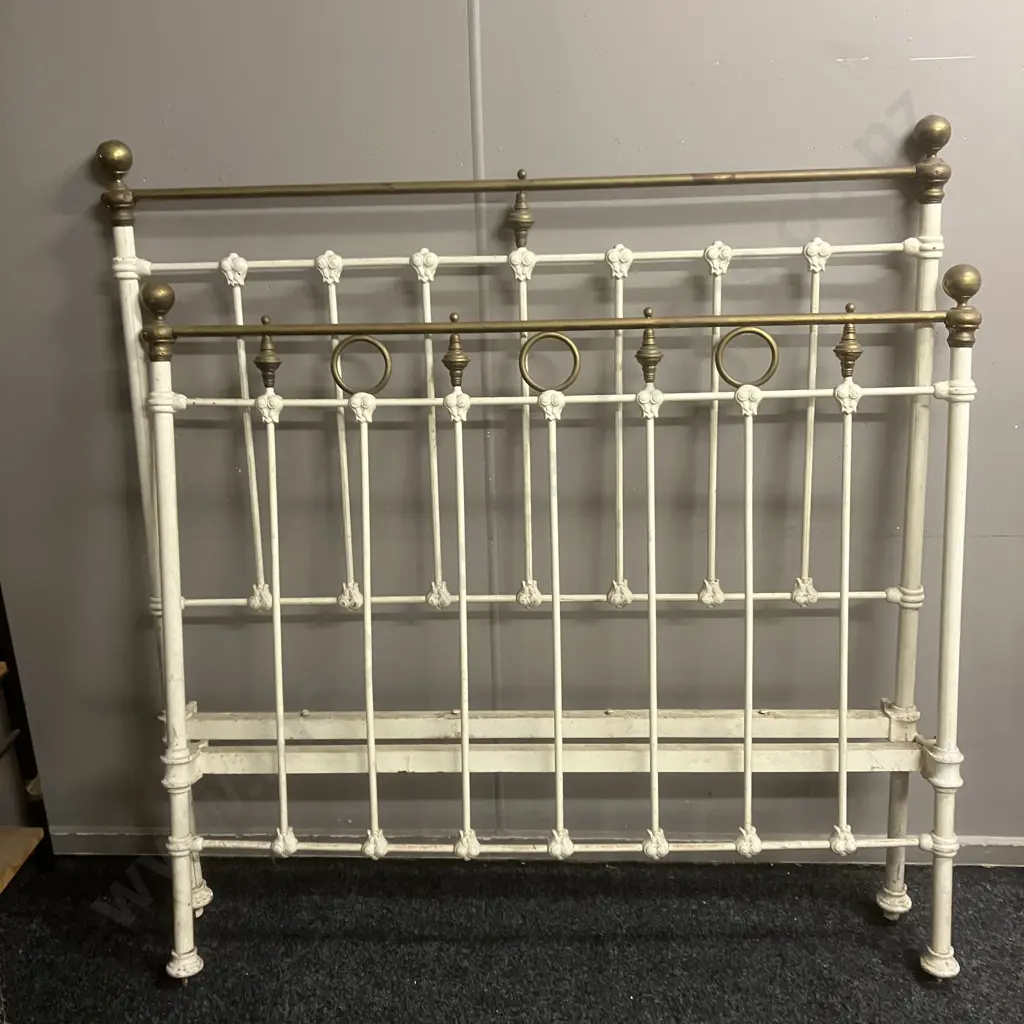 Antique Brass & Cream Bed Ends With Rails. W137cm Image 1++