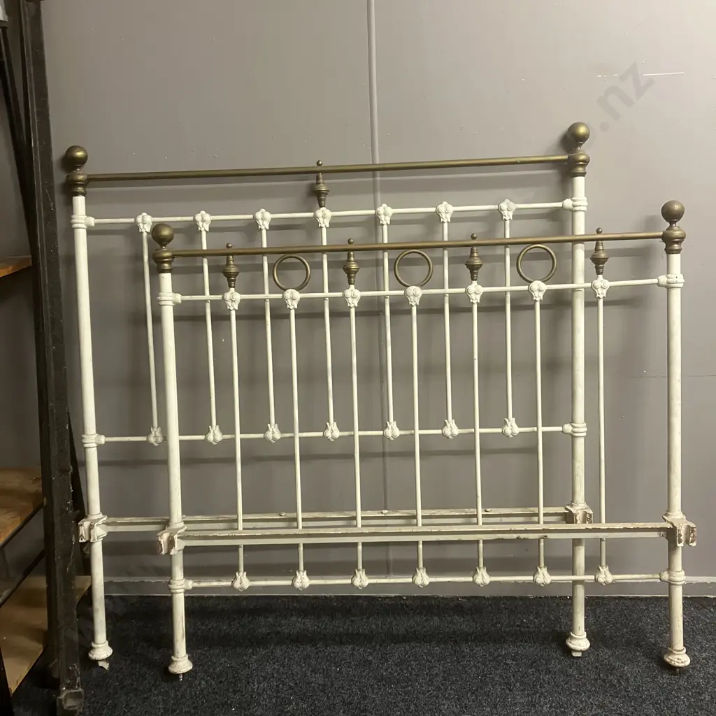 Antique Brass & Cream Bed Ends With Rails. W137cm Image 1++