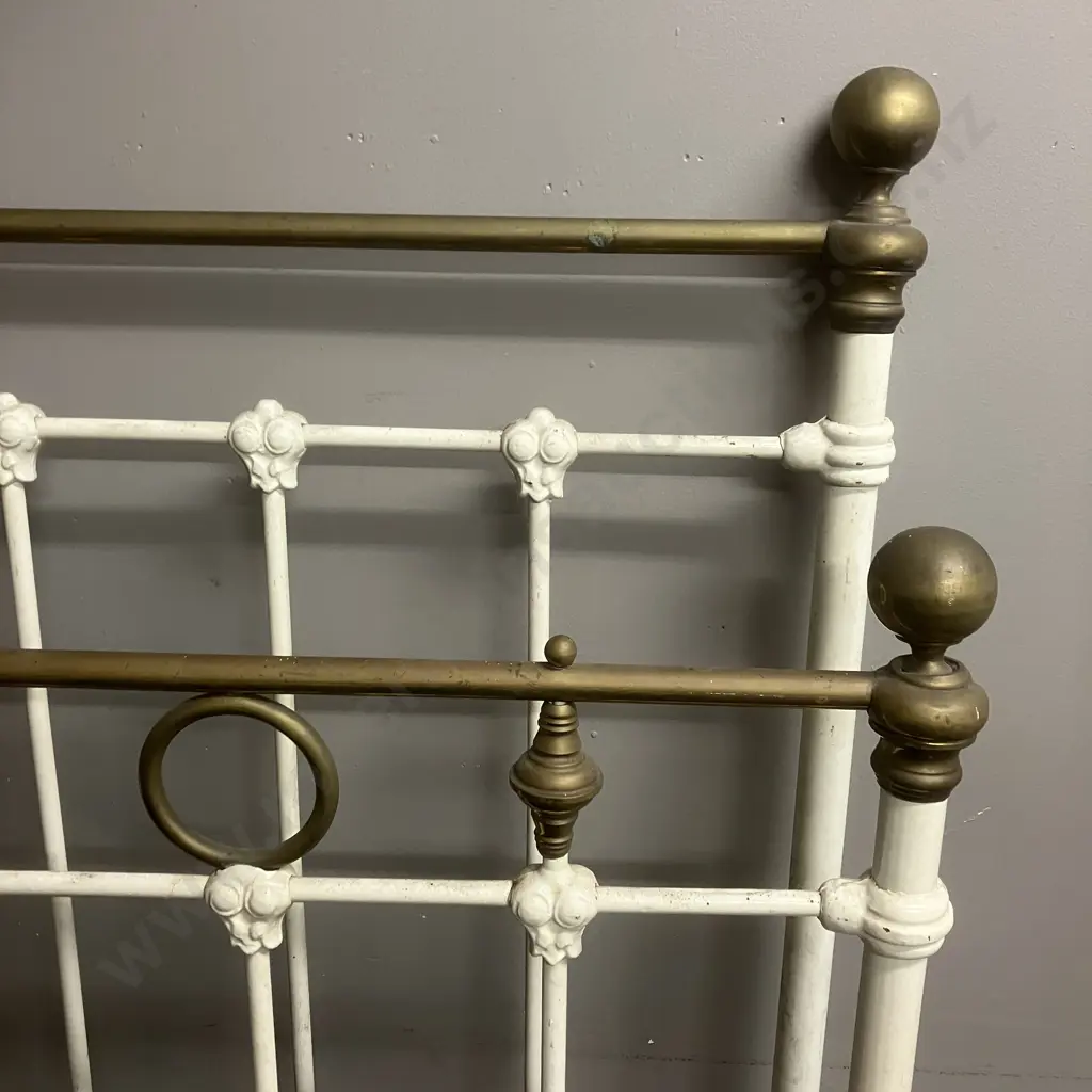 Antique Brass & Cream Bed Ends With Rails. W137cm Image 1++