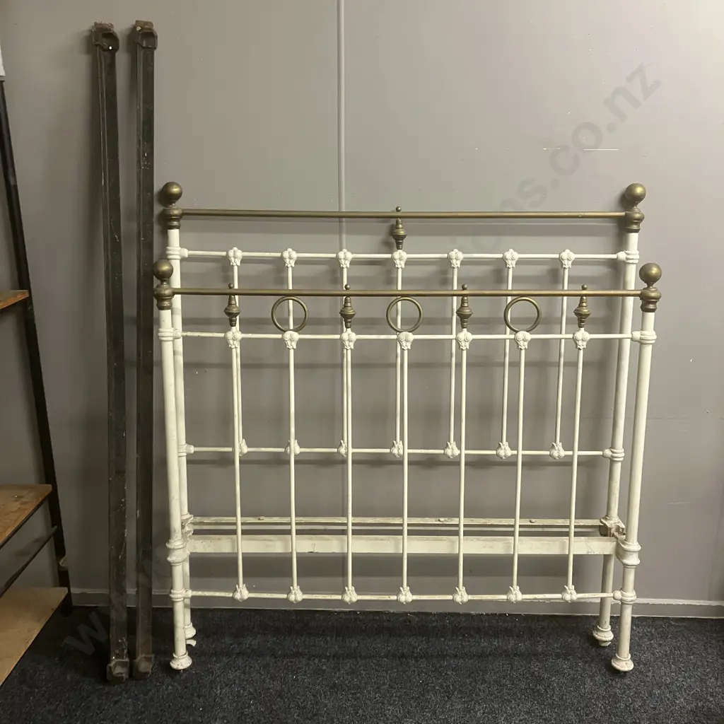 Antique Brass & Cream Bed Ends With Rails. W137cm Image 1++