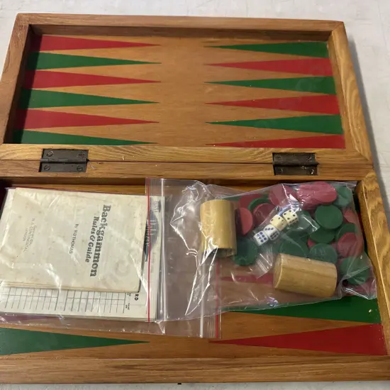 Backgammon Game In Wooden Case With Instructions