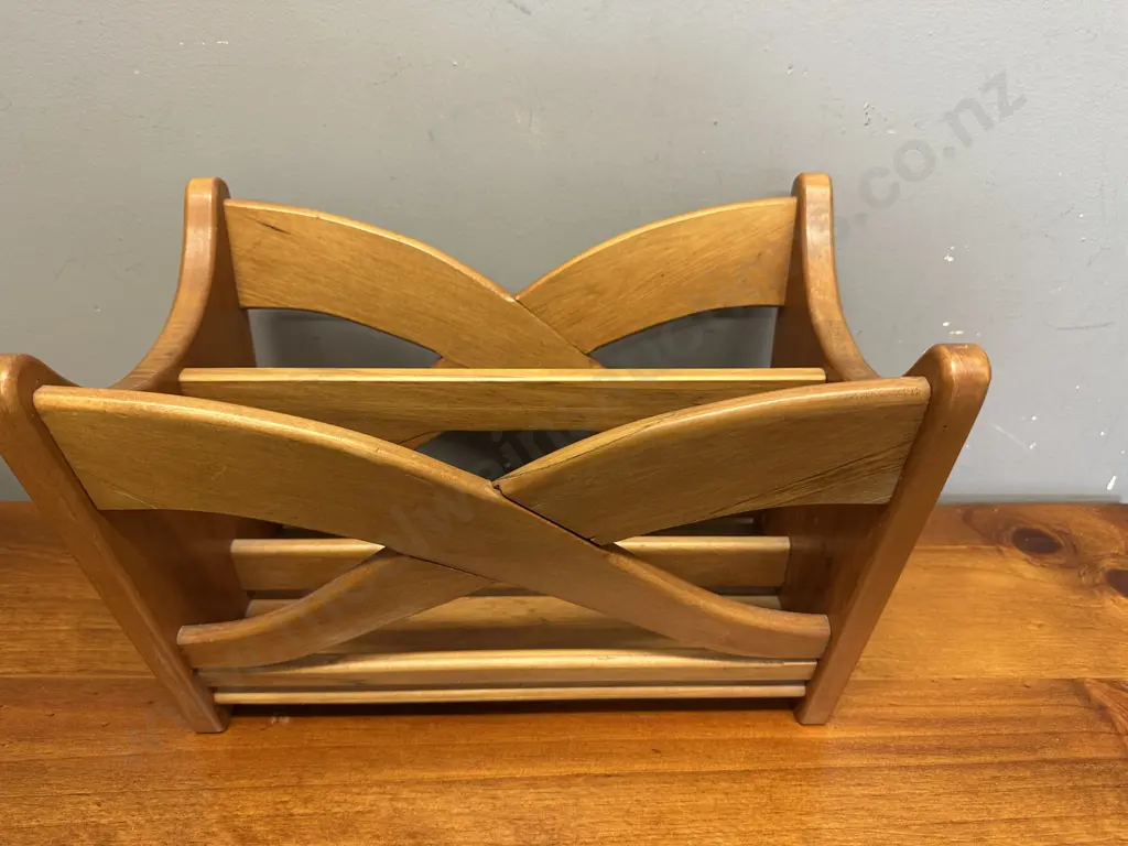 Vintage Rimu Magazine Rack H29,W40cm. Image 1++