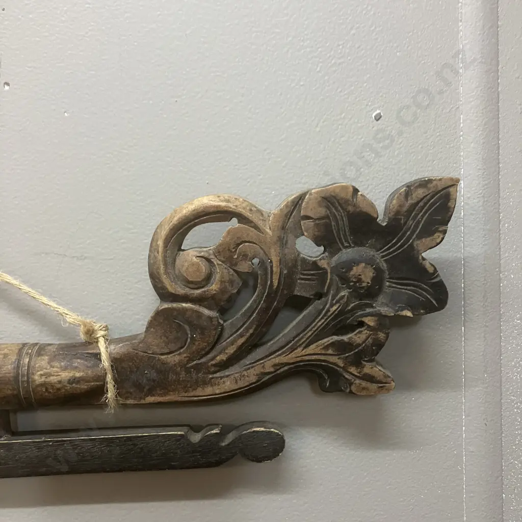 Vintage Oriental Wall Hanger With Carved Ends. L92cm Image 1++