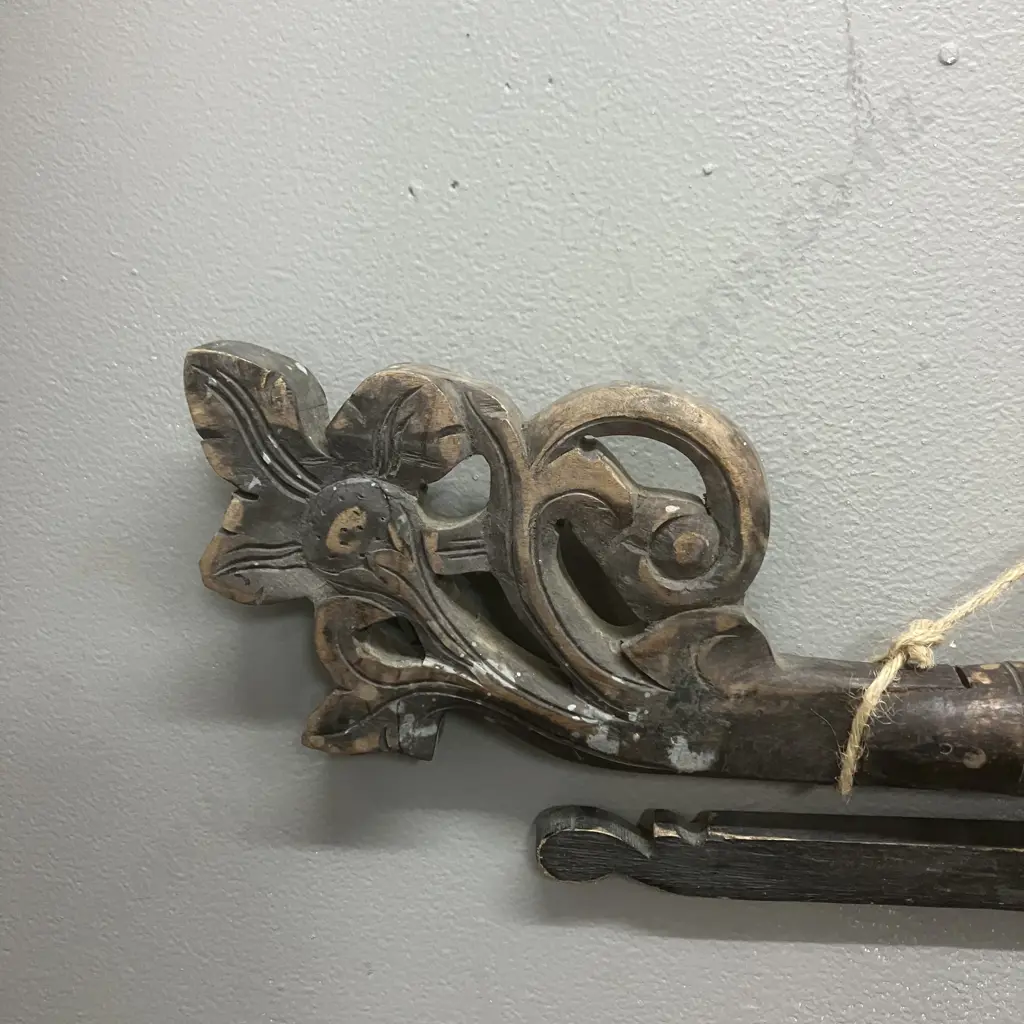 Vintage Oriental Wall Hanger With Carved Ends. L92cm Image 1++