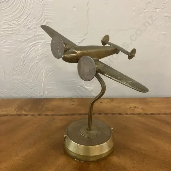 Brass Trench Art Aircraft On Stand. 23cm Wingspan
