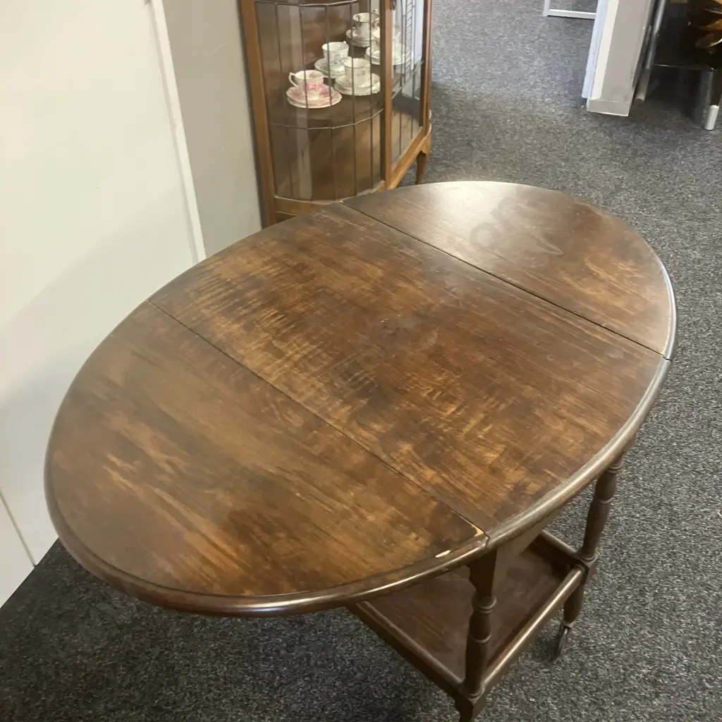 Mahogany Drop Leaf Trolley Table, Single Drawer. H74 W76 D47 - 111cm Image 1++