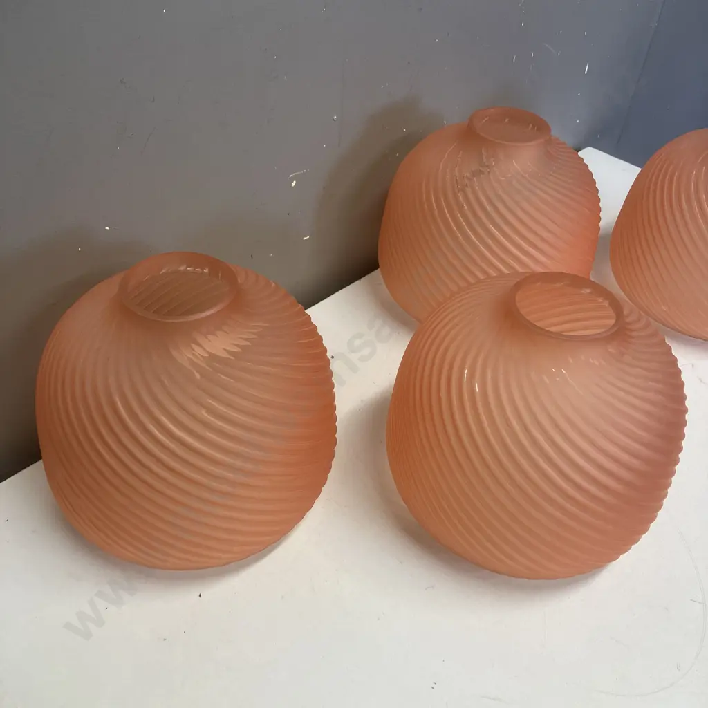 Four Art Deco Peach Salmon Ribbed Glass Vases. 20 x 22cm (As Found) Image 1++