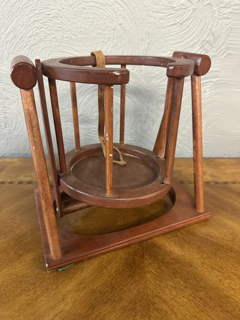 Vintage Wooden Bottle Holder With Brown Leather Strap Image 1++