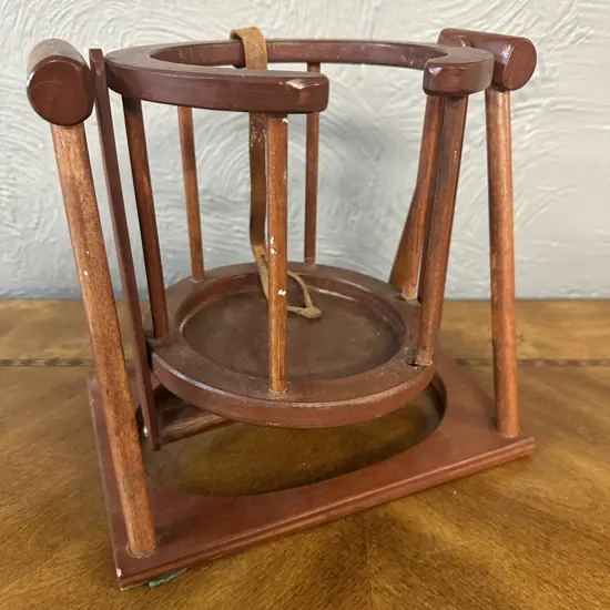 Vintage Wooden Bottle Holder With Brown Leather Strap