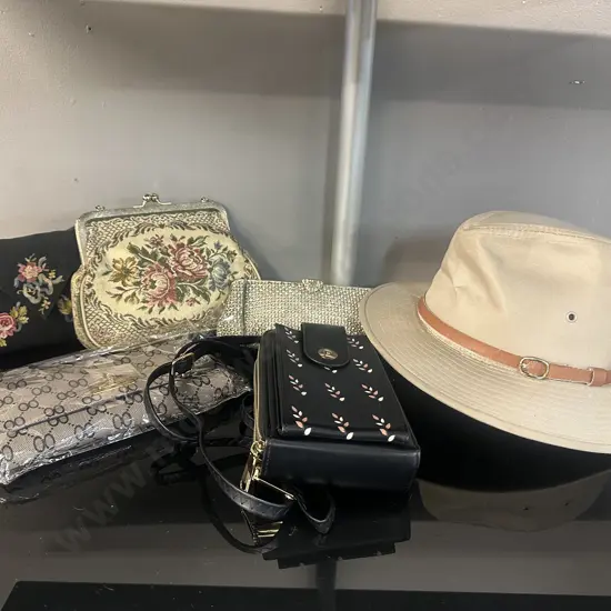 Greenwich Sydney Hat Size XL & Assorted Vintage Clutch Purses, Shoulder Bag Etc 