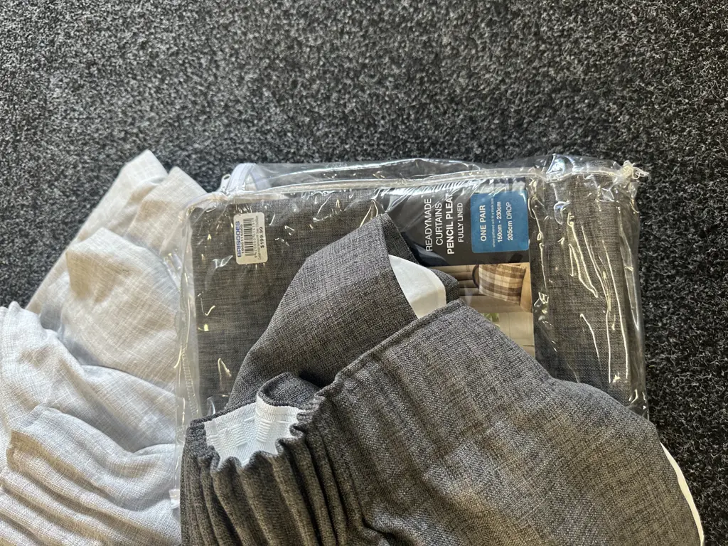 Pair Of Ready Made Curtains Pencil Pleat Lined With Cream Pair & Vintage Fabric For Curtains  Image 1++