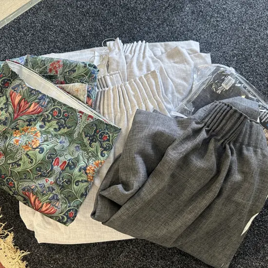 Pair Of Ready Made Curtains Pencil Pleat Lined With Cream Pair & Vintage Fabric For Curtains 