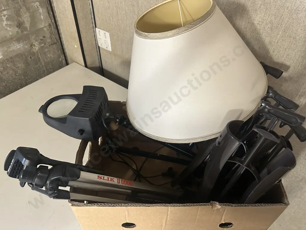 Silk Tripod, Magnifying Lamp (as found) Boot Shapers & Lamp Shade Image 1++