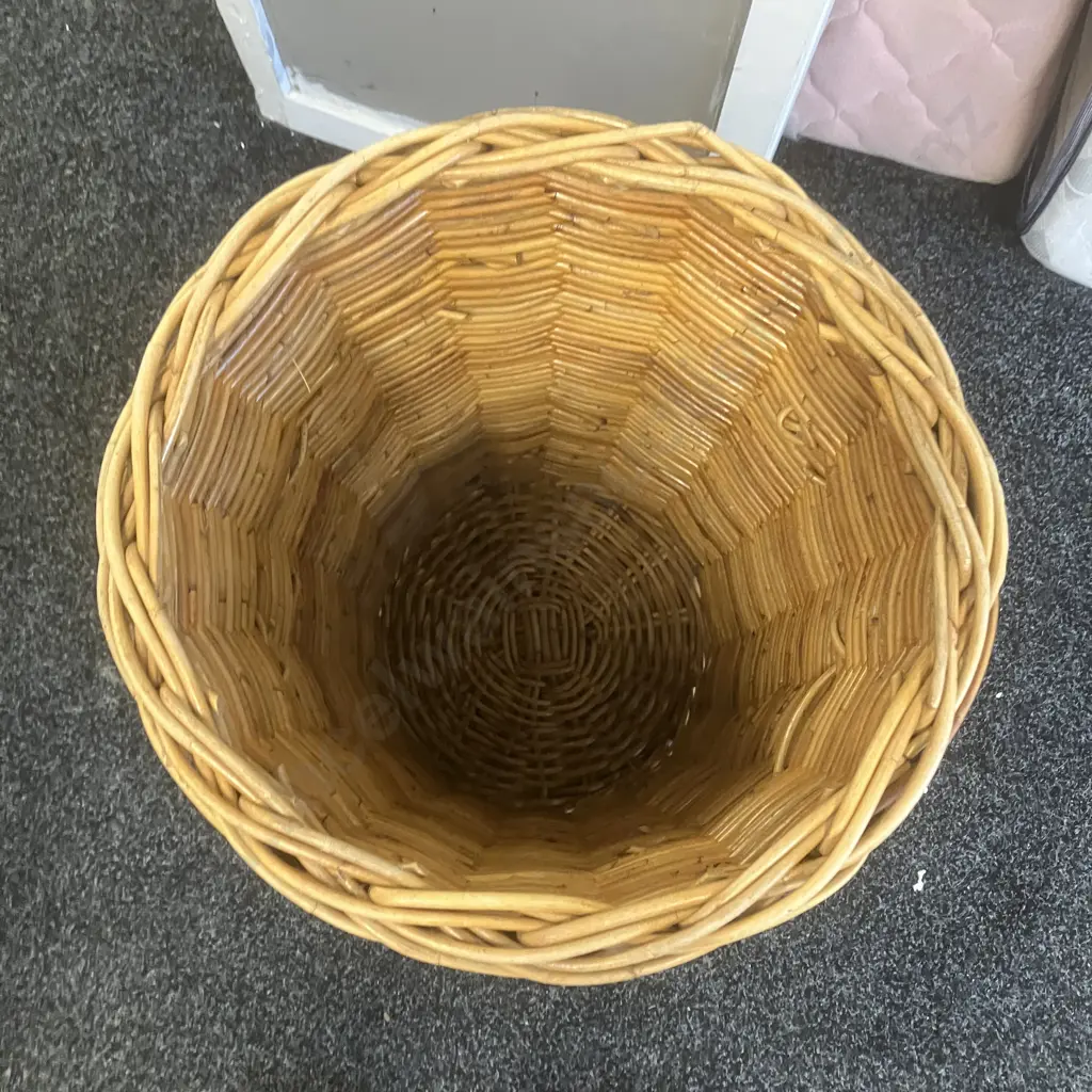 Tall Cylindrical Woven Cane Basket With Lid. 64 x 36cm Image 1++