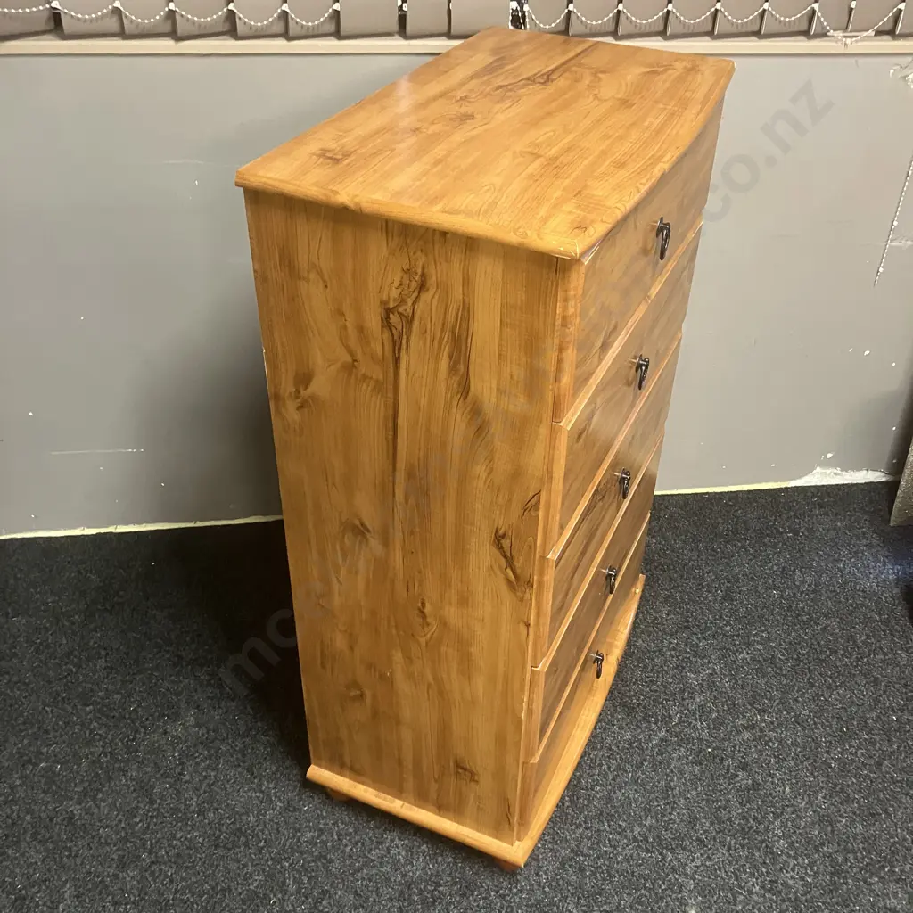 Vintage Compac Furniture Oxford 5 Drawer Tallboy, Ring Handles, Velvet Cherry Finish - Ex Forlongs. H107 W68 D40cm Image 1++