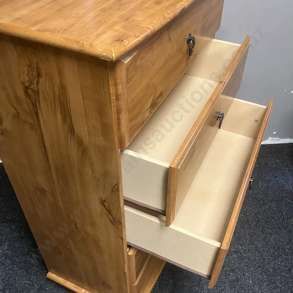 Vintage Compac Furniture Oxford 5 Drawer Tallboy, Ring Handles, Velvet Cherry Finish - Ex Forlongs. H107 W68 D40cm Image 1++