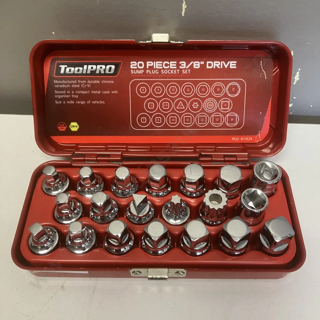 ToolPro 20 Piece 3/8" Drive Sump Plug Socket Set Image 1++