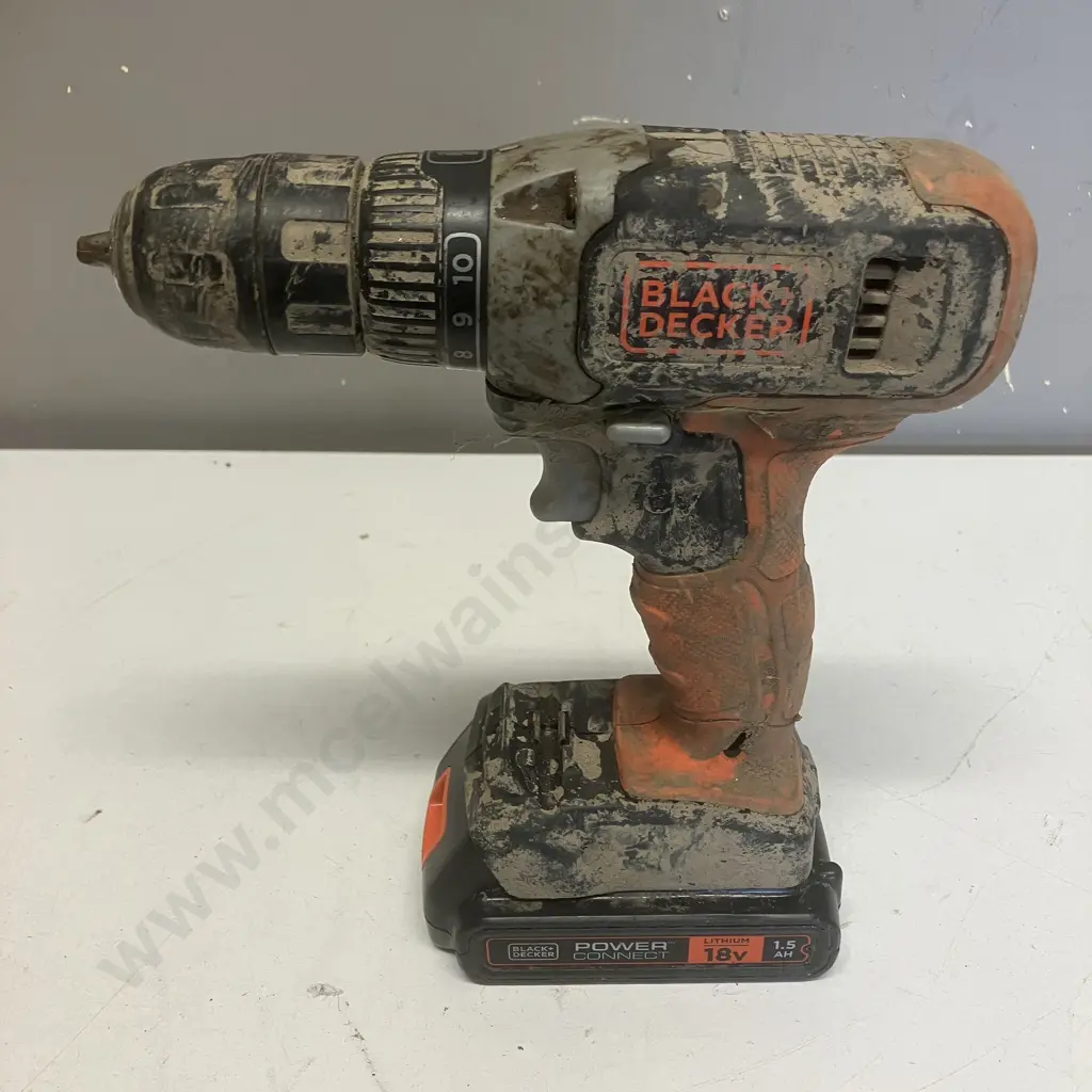 Black & Decker 18V Drill & 1.5Ah Battery (No Charger) Image 1++