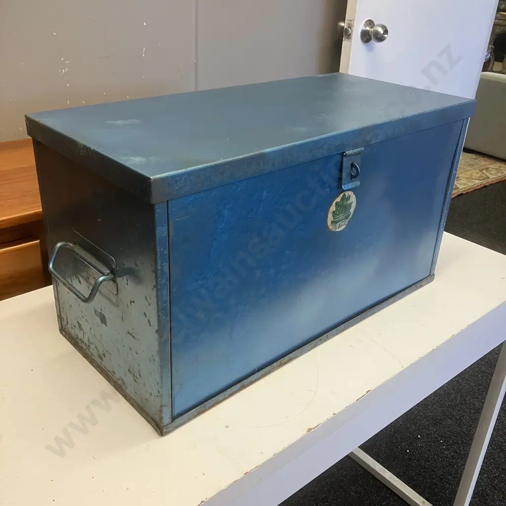 Vintage NZ Made EDEN Blue Steel Toolbox With Sidchrome Sockets & Ring Spanners & Assorted Tools Image 1++