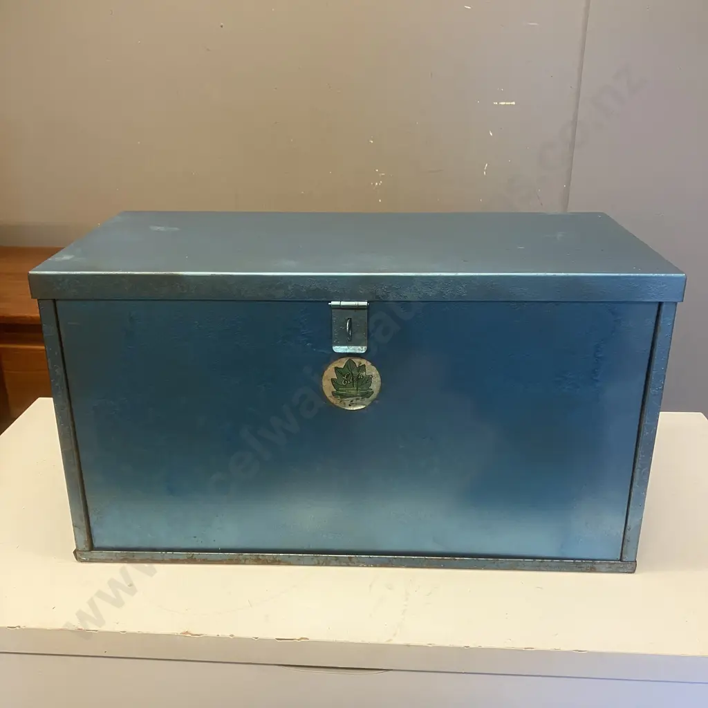 Vintage NZ Made EDEN Blue Steel Toolbox With Sidchrome Sockets & Ring Spanners & Assorted Tools Image 1++