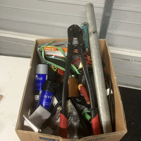 Box Lot - Spray Paints, Bolt Cutters, Triangle Etc