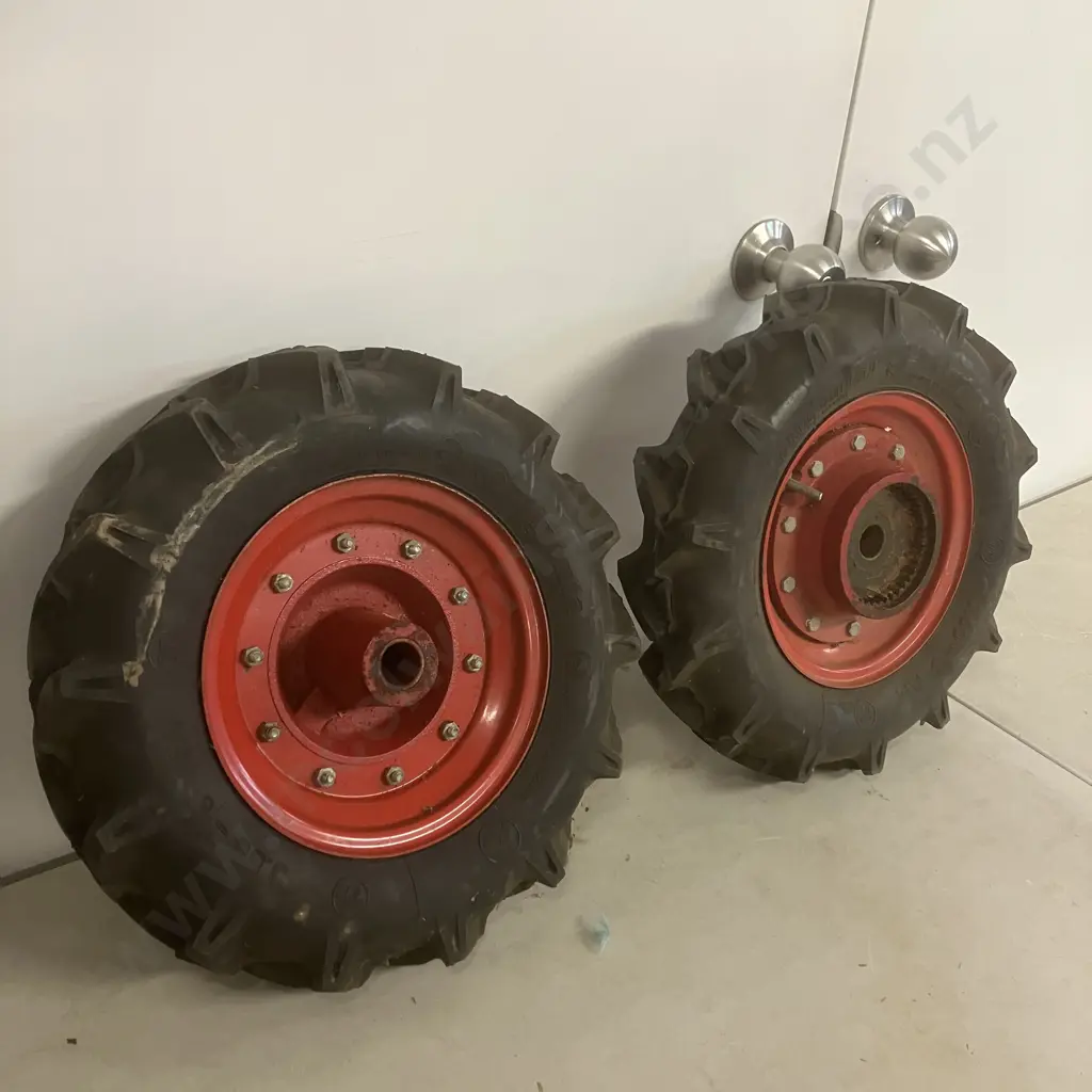 Pair of New Rotary Hoe Wheels With Continental 3.50 - 8 Tyres Image 1++