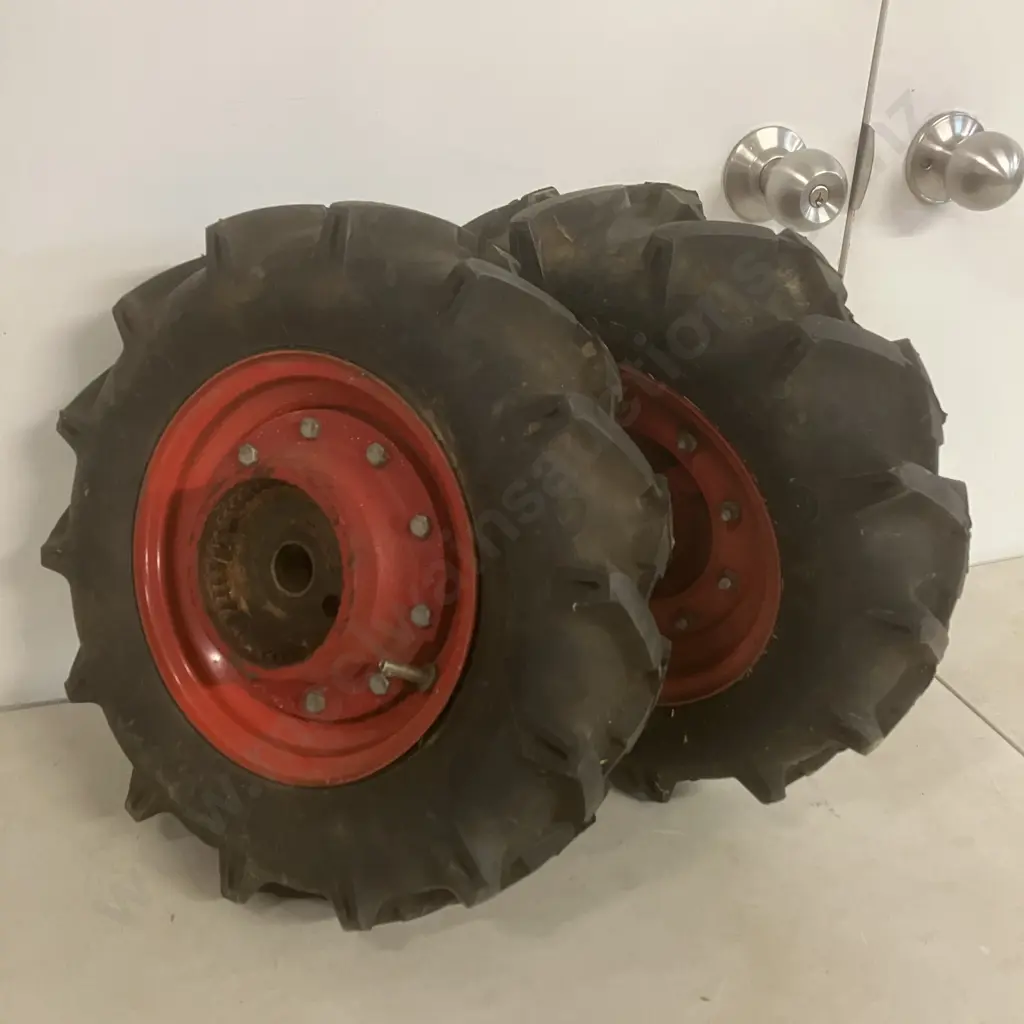 Pair of New Rotary Hoe Wheels With Continental 3.50 - 8 Tyres Image 1++