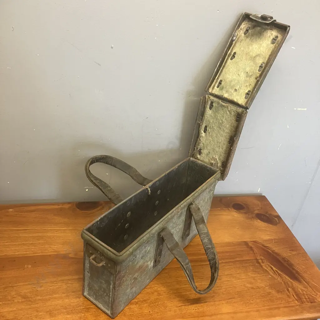 Scarce WWI Steel Ammunition Box for a Vickers Machine Gun, One End Embossed “... 1917" Image 1++