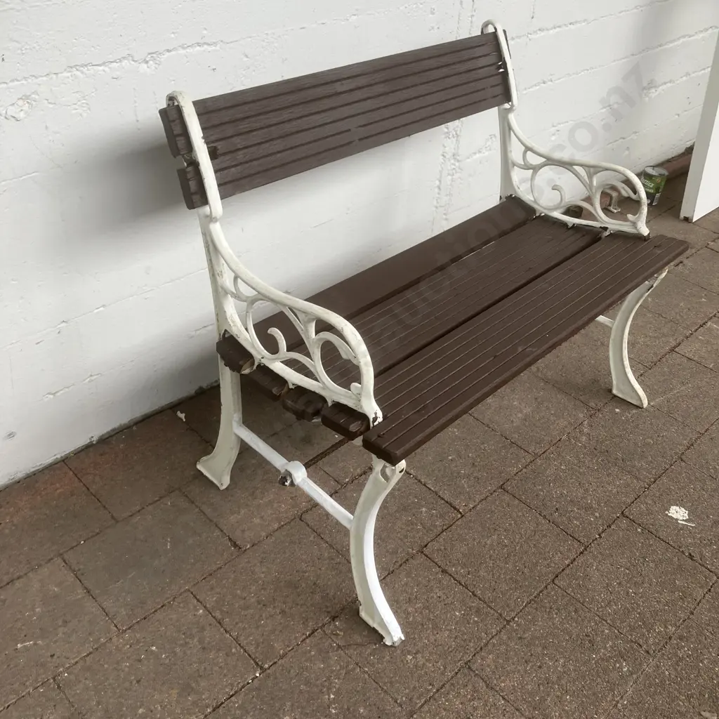 Cast Aluminium & Wooden Slat Garden Bench. 88.5cm Image 1++