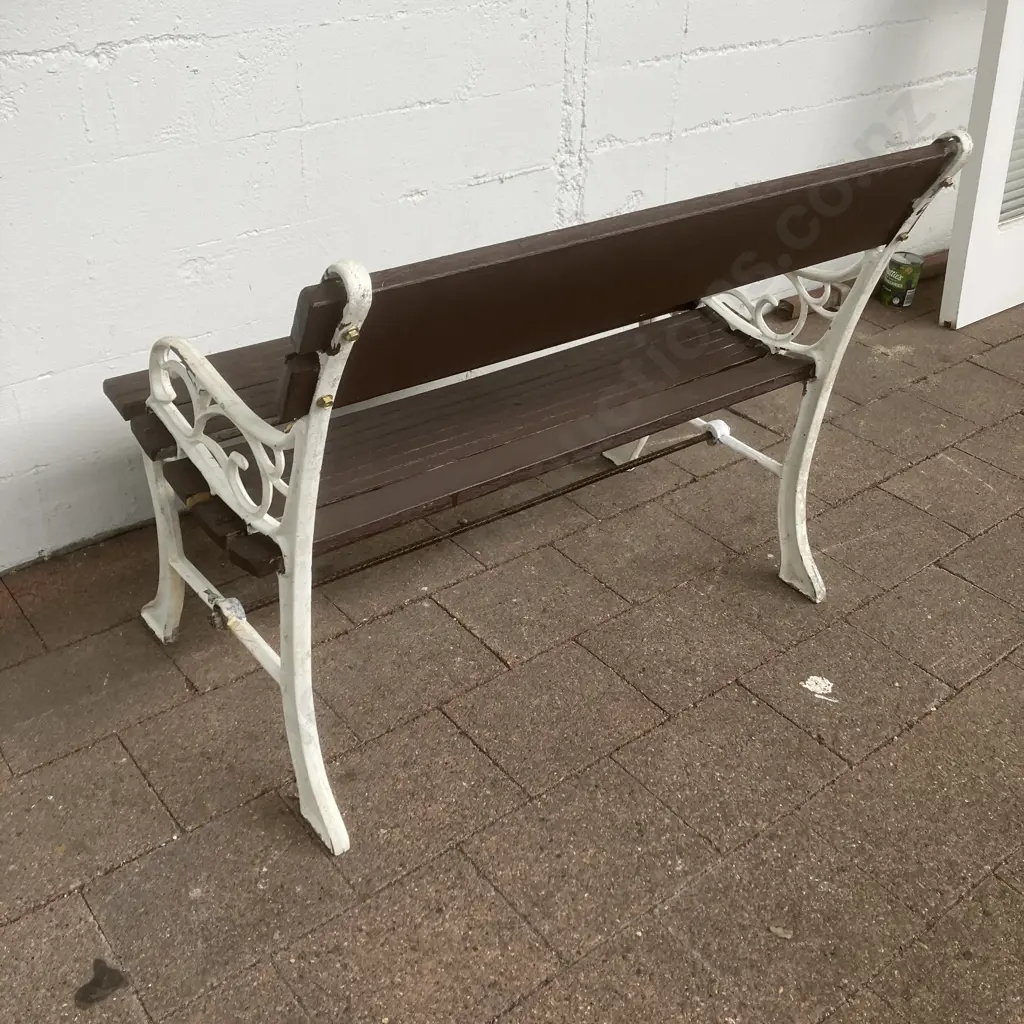 Cast Aluminium & Wooden Slat Garden Bench. 88.5cm Image 1++